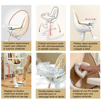 Chaise Haute Bébé Design Luxe Inclinable - Agate / Chaise bébé évolutive / Chaise haute bébé 4en1 réglable